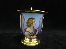 KPM Antique Hand Painted Gilded Heavenly ANGEL POINTING Upward Portrait Cup