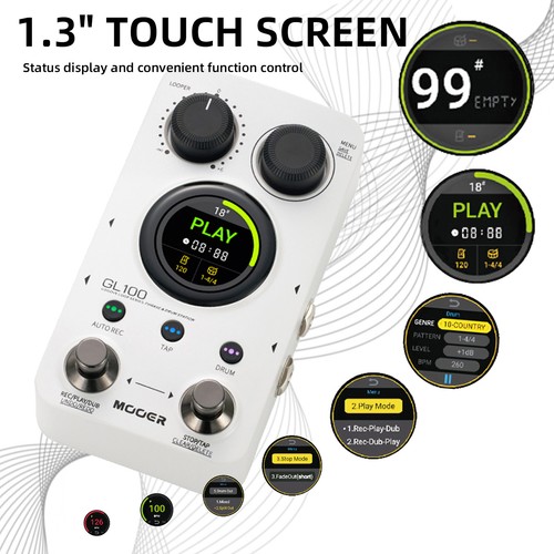 MOOER GL100 Looper Pedal Drum Machine 3 in 1 Drum Looper Guitar Pedal 100 Slots - Picture 4 of 13