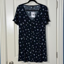 Forever 21 NWT Navy Floral Button Front V-Neck Mini Dress Lightweight Minimalist