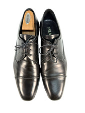 PRADA 2EC074 Black Leather Cap Toe Derby Dress Shoes Men 11.5 US 10.5 UK MINT