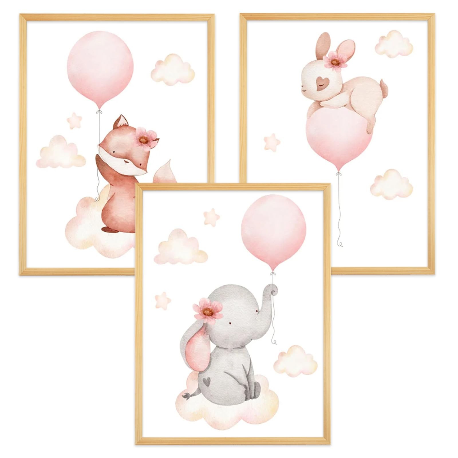 3 Affiches Animaux pour Chambre Bébé Décoration Murale Enfant A4