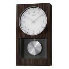Seiko Modern Dark Wooden Wall Clock With Pendulum And Dual Chimes