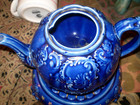 Vintage cobalt blue teapot and trivet stand — photo 3