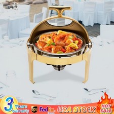 6 QT Round Chafing Dish Buffet Set with Thick Frame for Weddings Dinners Gold