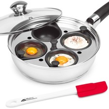 Cup Egg Poacher Pan 8-Inch Stainless Steel Nonstick Cups Glass Lid