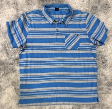 Oakley Polo Shirt XL Blue Gray Striped Short Sleeve Golf Pocket Logo Collared