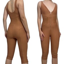 House of CB Bodysuit Fitted Jumpsuit Romper Corset Brown Sexy Going Out Small