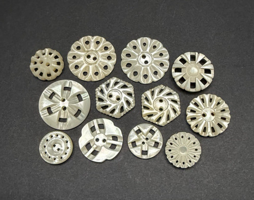 Vintage Lot of 12 Pierced MOP Buttons - 1/2" to 7/8" (F27)
