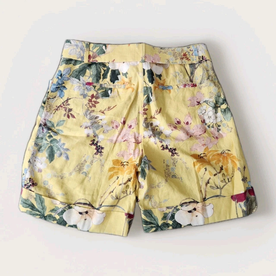 Nuevo con etiquetas Pantalones Seductores Amarillo Floral Mezcla de Lino Tiro Alto Cinturón Corto Talla 42  Foto 2 de 4