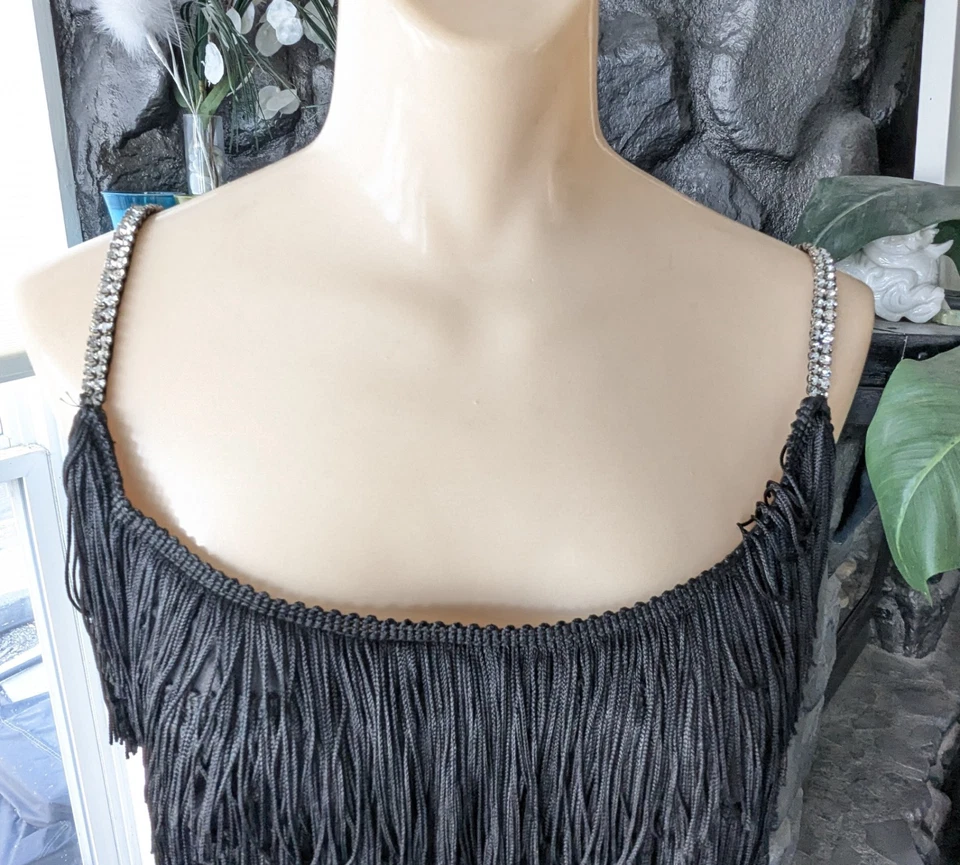 Vintage 50s 60s Floor Length Black Fringe Cocktail Dress Shimmy Party Wiggle S/M - Image 4 of 4