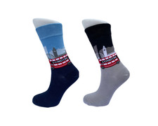 Seamless London Skyline Red Bus Big Ben Socks, Novelty Fun Gift Unisex Socks