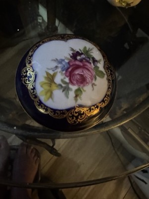 Vtg Porcelain Lindnet Kueps Bavaria Echt Cobalt Gold trim Trinket Dish 635