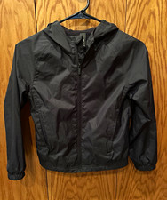 All in Motion Kids Black Hooded Water/Wind Resistant Windbreaker Zip Jacket S