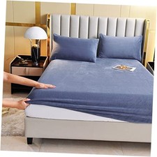 Velvet Fitted Sheet Size,Fleece Plush Bed Sheet Mattress Protector Queen Blue