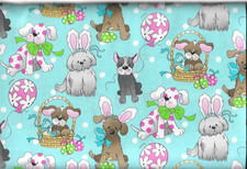 45" 100 cotton Easter fabric "Spring Holiday Pups" by Fabric Traditions