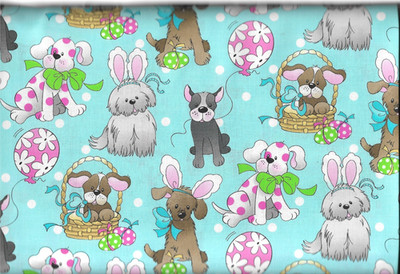 45'' 100% cotton Easter fabric ''Spring Holiday Pups'' by Fabric Traditions