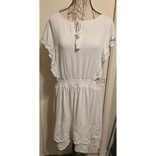 Lauren Ralph Lauren White Eyelet Embroidered Tassel Dress Size 16 Boho Cotton