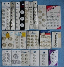 21 Vintage BUTTON CARDS with 136 BUTTONS in Colors of WHITES & CLEARS  NEW
