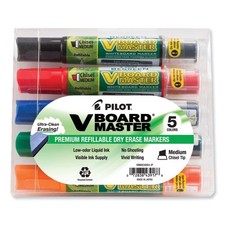 Pilot BeGreen V Board Dry Erase Marker, Med Chisel Tip, Assorted Colors, 5/Pack