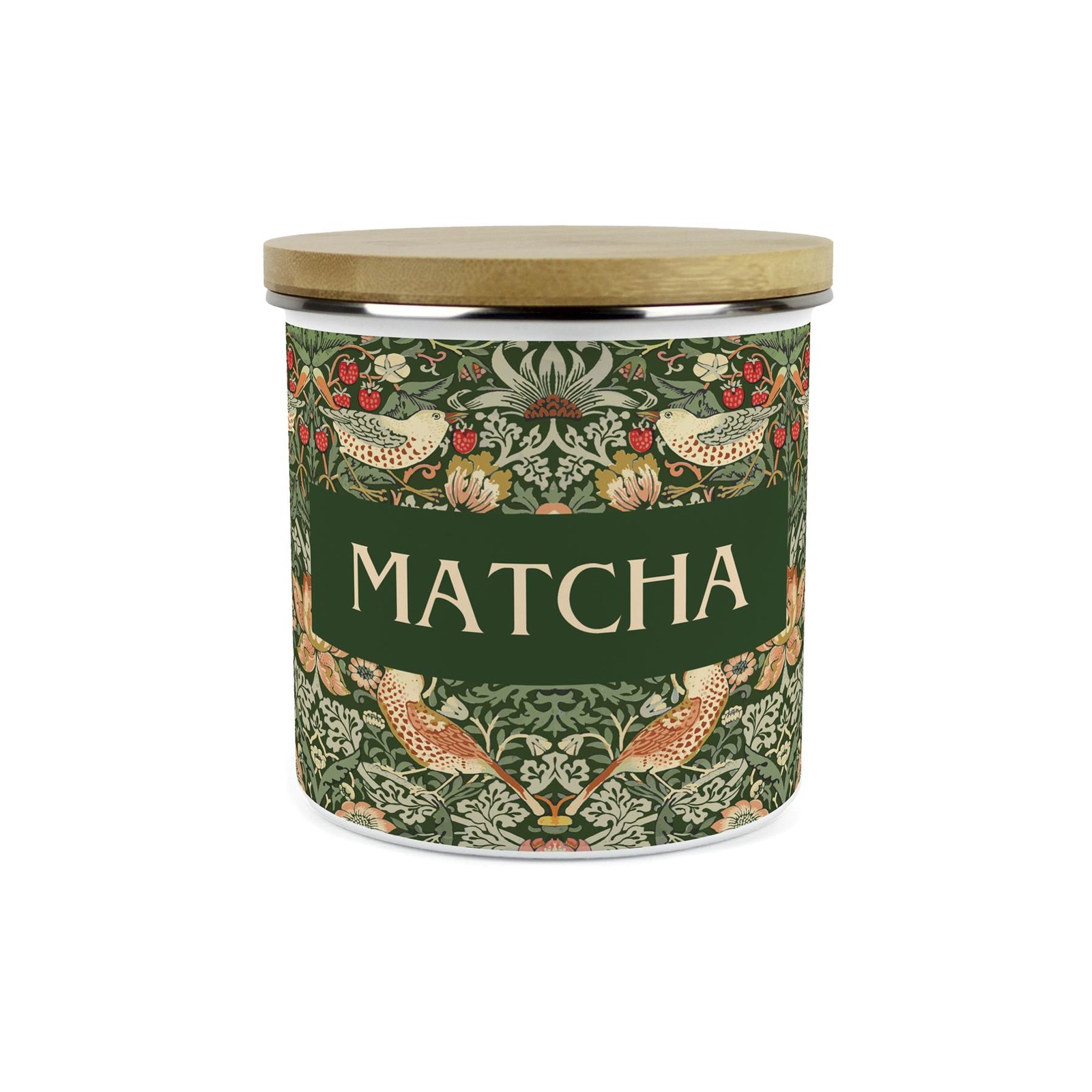 Green Strawberry Thief Matcha Canister - William Morris Kitchen Storage Gift