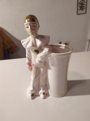 Vintage Pierrot-Porzellanfigur, die auch als kleiner Behälter oder Stifthalter d