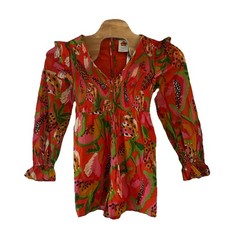 Farm Rio Anthropologie Womens Tropical Ruffle Sleeve Romper Size Small 210 Red