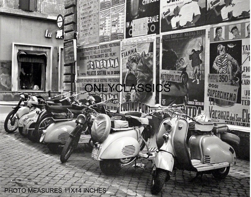 1955 VESPA MOTOR SCOOTER MOTORCYCLE LINEUP 11X14 PHOTO VINTAGE ROME ITALY POSTER