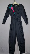 Vintage Or-Lee Jumpsuit Women's 4 Small Black Floral One Piece 70's Vixen USA