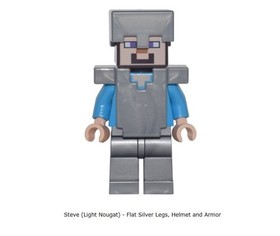 LEGO Minecraft ~ STEVE (SILVER ARMOR) Minifigure (min053) From Set #21137