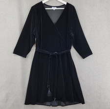 J Jill Womens Dress Size Large Black Velvet Faux Wrap Belted Event Party Formal