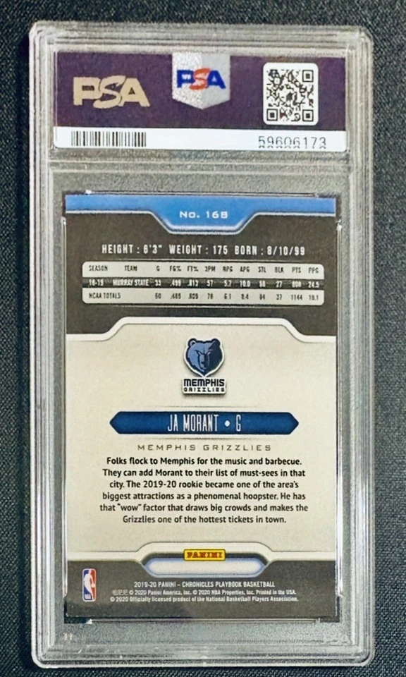 Tarjeta de novato Ja Morant 2019 Panini Chronicles Playbook #168 PSA 9 como nueva Foto 2 de 2