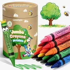 24 Colors Jumbo Crayons for Toddlers 1-3 2-4, Non-Toxic Washable Crayons for ...