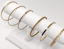 6PC Gold Tone Stackable Bangle Bracelets Layered Textured Set Minimalist Classic