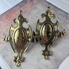 Vtg Set of 2 Solid Cast Brass Curtain Tieback Holders • Heraldic Cross • 7x5.5”