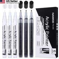 NAWOD Paint Pens White Black Acrylic 1 Count Pack of 6 , Extra fine Tip