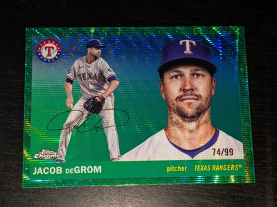 Jacob DeGrom Rangers 2025 Topps Chrome Platinum Green Wave Refractor /99