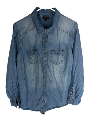 Torrid Womens Plus Size 1 1X Blue Chambray Denim Button Up Long Sleeve Shirt Top