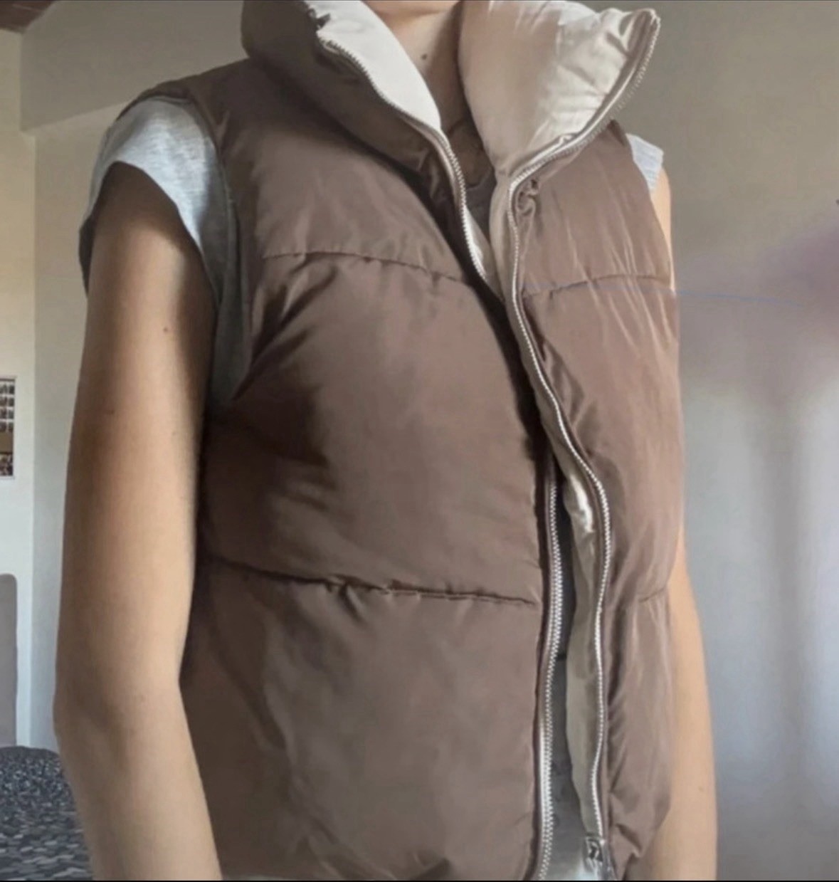 Gilet donna reversibile imbottito nylon reversibile marrone/beige taglia S
