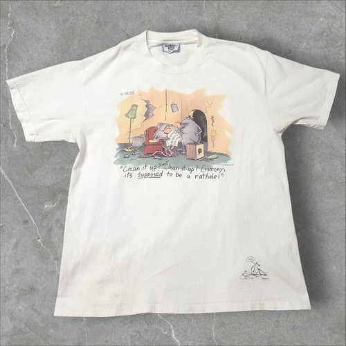 Vtg Lee The Far Side Single Stitch USA Crewneck Comedy Humor Rat Hole Tee 90s L