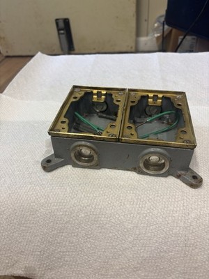  Hubbell 4214 2 gang shallow Cast iron brass floor box 2'' depth