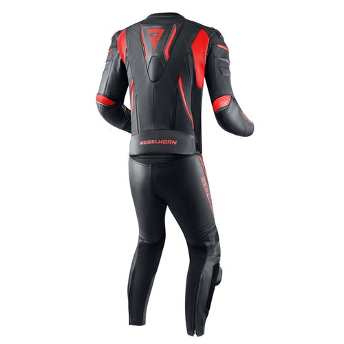 Pantaloni moto uomo in pelle REBELHORN FIGHTER neri/rossi fluo - Picture 4 of 11