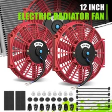 2 Set 12" High Performance Electric Slim Radiator Cooling Fan+Mounting Kit Red