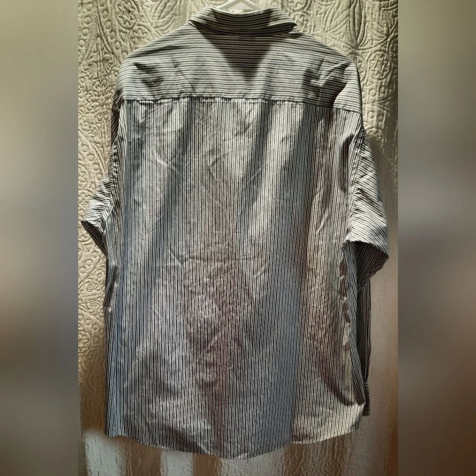 Giorgio Armani Shirt Mens Blue Gray Stripe Button Down Formal Cocktail Business - Image 4 of 4