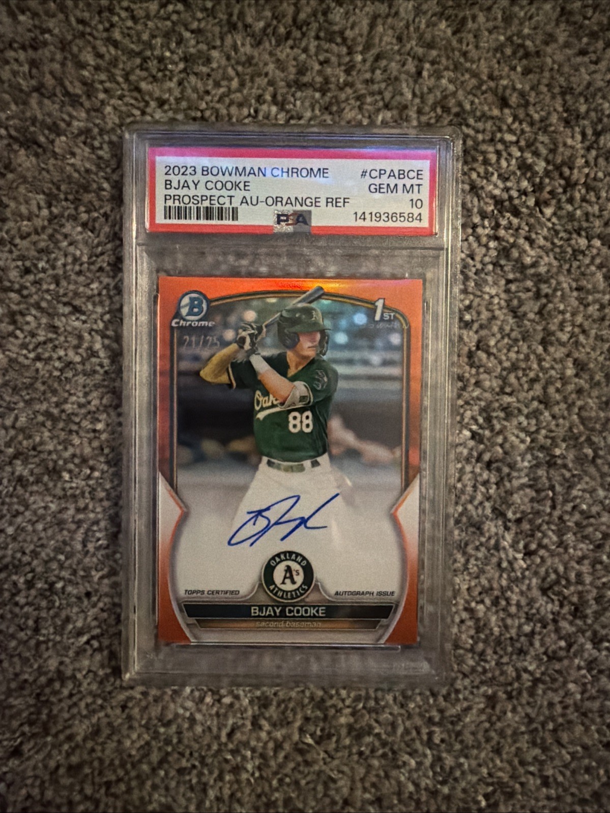 2023 Bowman Chrome Bjay Cooke Auto Shimmer Orange Refractor /25 1st PSA 10 BK3