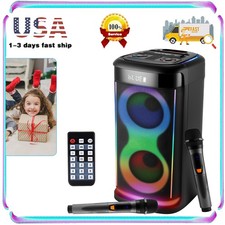 Wireless Party Speaker w/ Remote Control LED Light Mic Mic Treble Guitar In