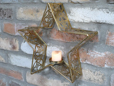 Antique Gold Star Wall Candle Holder Lantern Tealight Sconce Home Decor