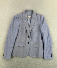 J.Crew Womens Blue Linen Cotton Blazer Notch Lapel Two Button Lined Office 0