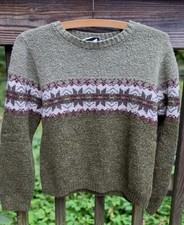Vintage 90s Women's Fair Isle Crewneck Knit Pullover Sweater S Made In USA