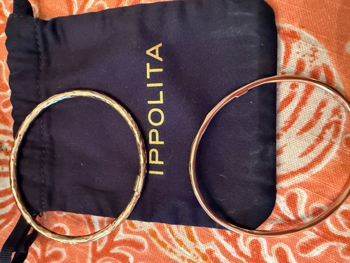 Two Ippolita Rose Gold Stacking Bangles Classico Hammered and Smooth