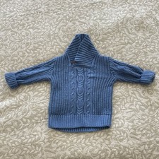 Janie Jack Boys Sweater 12-18M Blue Cable Knit Shawl Collar